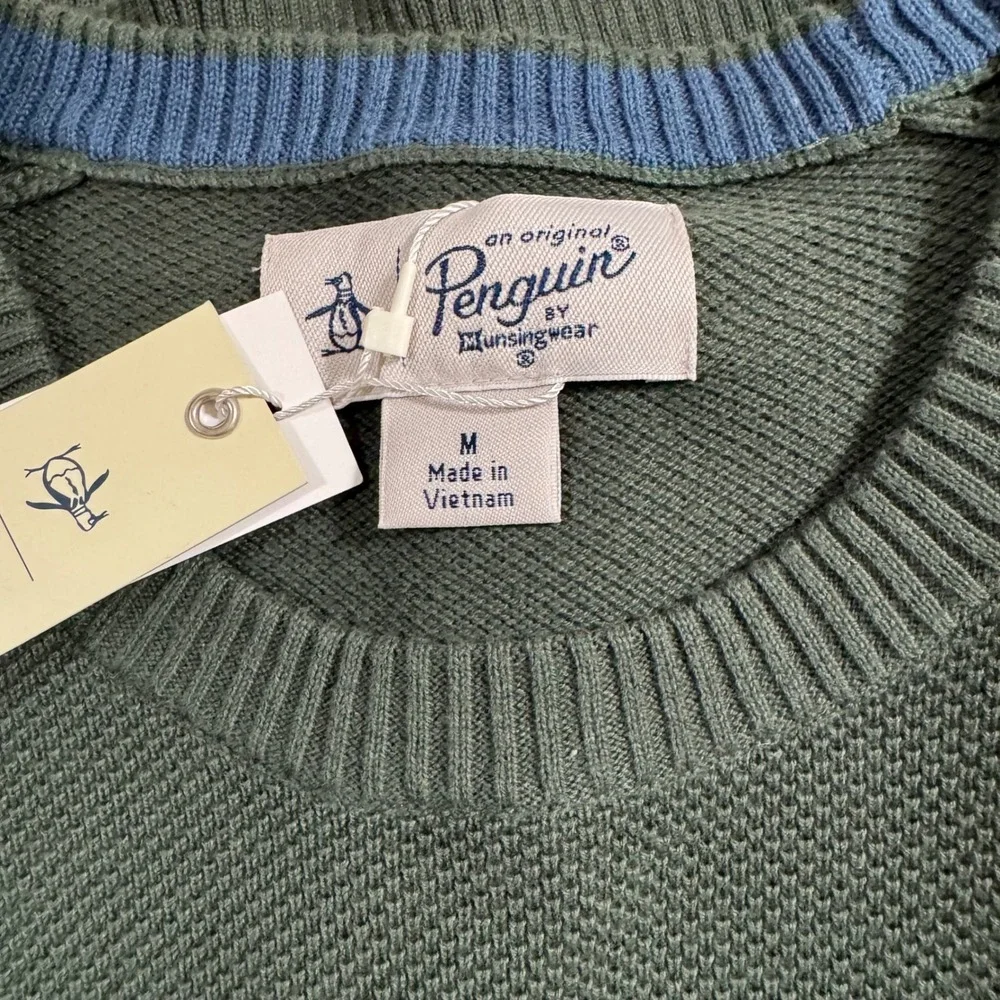 Original Penguin Men's Deep Forest Green Cotton Textured Crew Neck Sweater